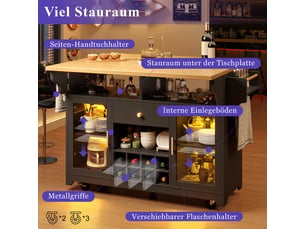 Desserte de cuisine avec éclairage led rgb, plateau rabattable, 120cm, noir (sans matelas)