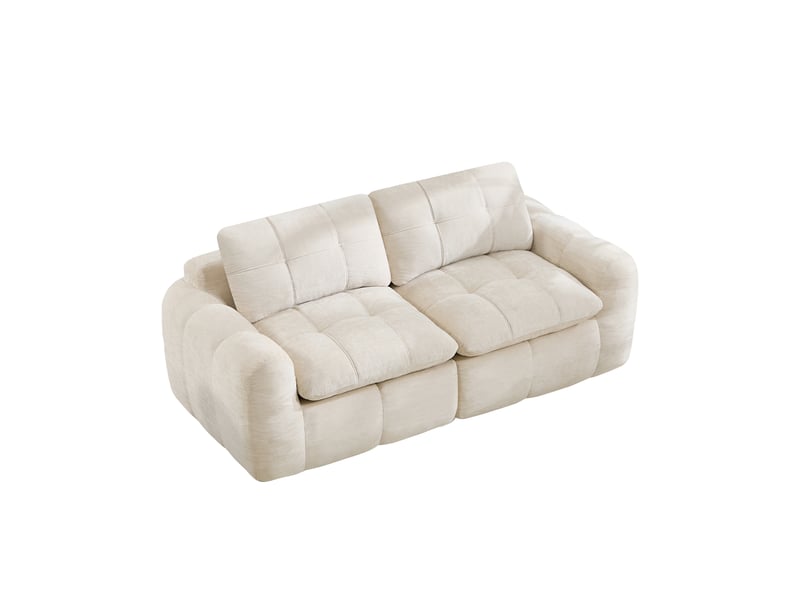 Canapé modulable 2 places, canapé sans cadre en chenille, assise profonde, mousse haute densité 32d, dossier ergonomique, tissu doux avec finition capitonnée - beige - Conforama A
