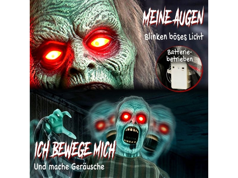  Décoration halloween animée zombie avec yeux led, sons et détection tactile pour entrée et terrasse 170 cm  - Conforama D