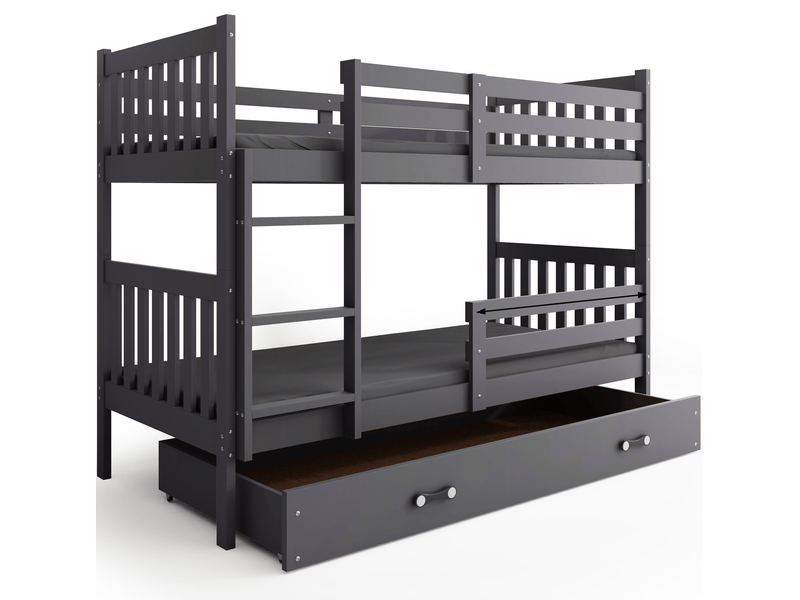  Lit superposé séparable 90x190 cm kacper interbeds - bois massif de pin avec barrière, sommier et tiroir - gris  - Conforama A