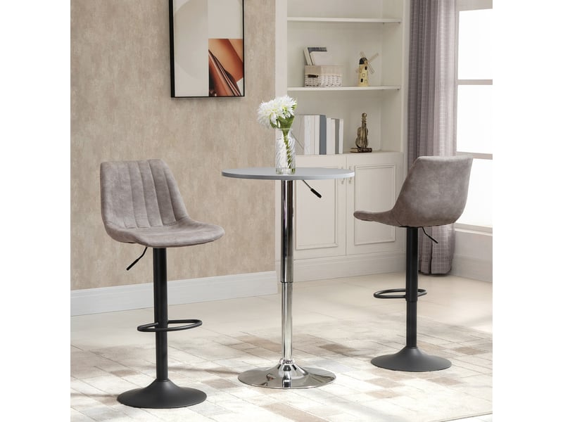  Ensemble de 2 tabourets de bar style rétro, avec repose-pieds, réglables en hauteur, vérin à gaz, gris et noir.  - Conforama D