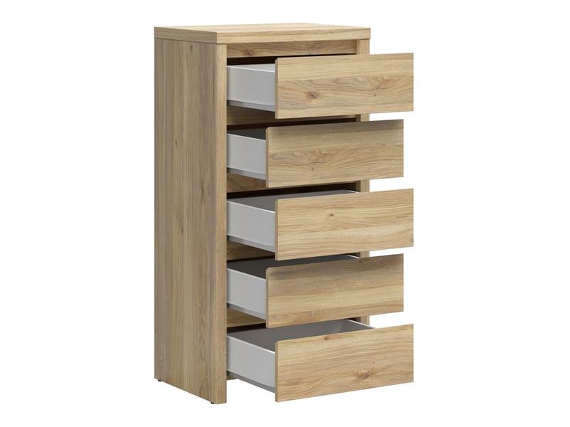  Chiffonnier 5 tiroirs meuble de rangement coloris chêne mauvella - longueur 56 x profondeur 40,5 x hauteur 112,5 cm  - Conforama C