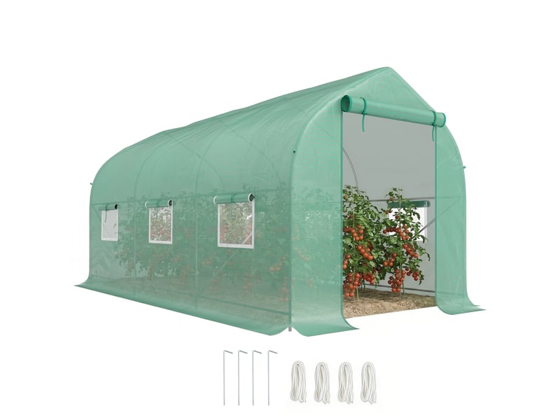 Serre tunnel de jardin 8m², serre de jardin tunnel avec 1 porte et 6 fenêtres, bâche pe 140gm² 400x200x200cm vert - Conforama A