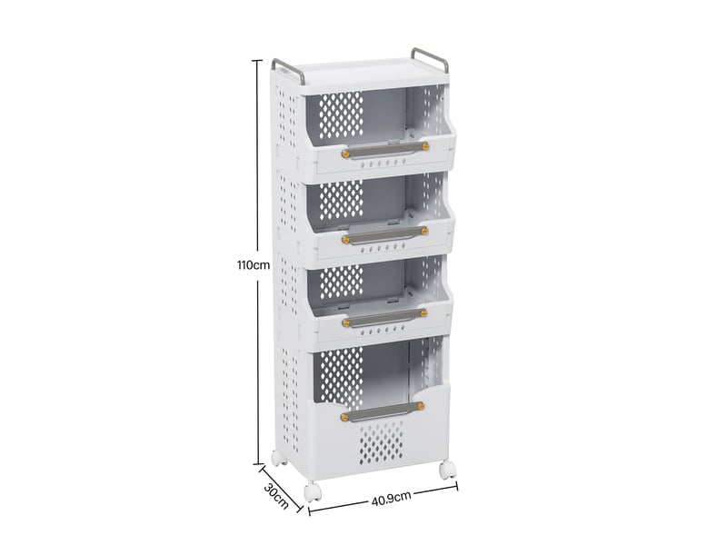  Chariot de rangement à 4 niveaux, avec roulettes et poignée de poussée, paniers multifonctions pour la cuisine, la salle de bain et la buanderie  - Conforama D