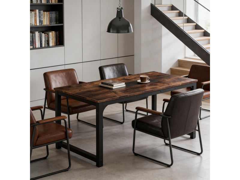  Table à manger,180x90x77 cm,métal et bois,noir et marron rustique  - Conforama B