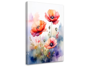 Image sur toile, coquelicots rouges fleurs de champ pastel 70x100