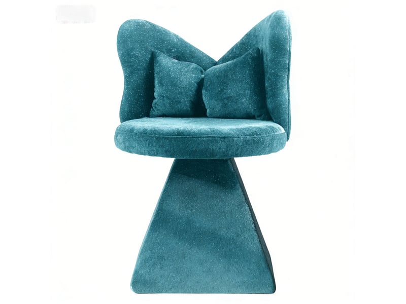  Fauteuil 46x45x76,2cm - chaise de coiffeuse pivotante 360° dossier papillon - avec paillettes et coussin nœud -chenille - bleu  - Conforama A
