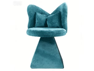 Fauteuil 46x45x76,2cm - chaise de coiffeuse pivotante 360° dossier papillon - avec paillettes et coussin nœud -chenille - bleu