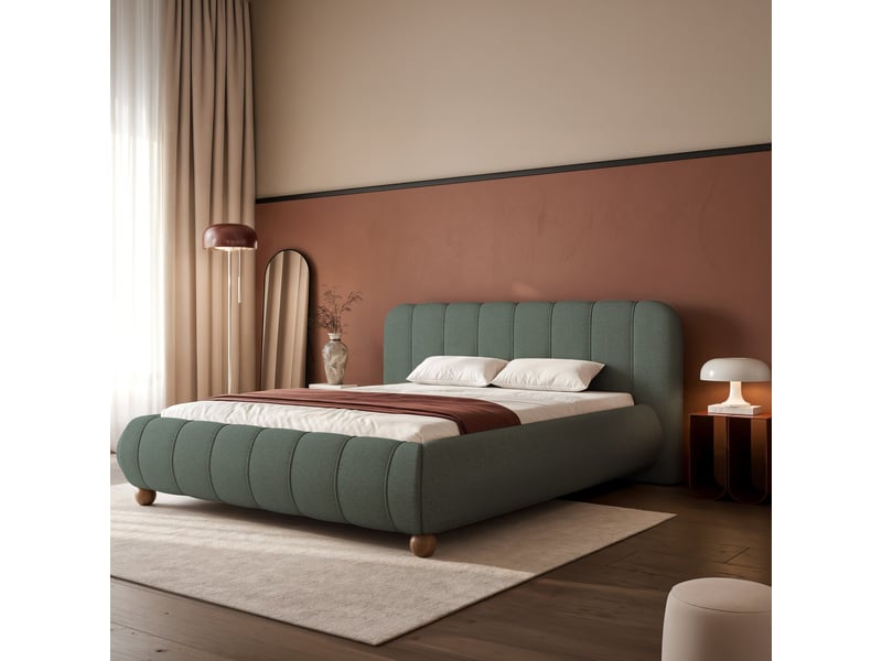  Selsey malunna - lit rembourré sur pieds boules - 200x200 cm - chenille vert sauge Malunna - Conforama B