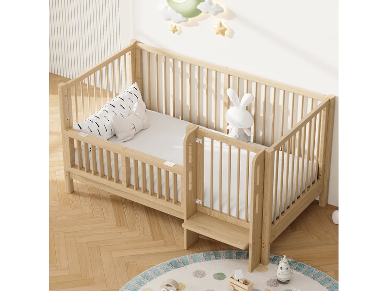  Lit bébé évolutif 140x70 cm en pin naturel, convertible en lit enfant et cododo  - Conforama W