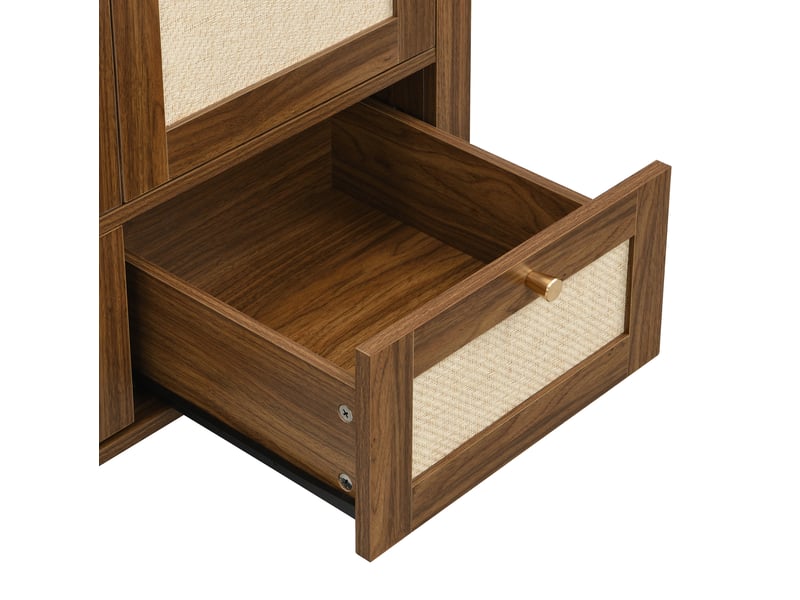 Armoire 2 portes en mdf bois foncé et résine tressée beige, 2 tiroirs, niche ouverte, 80 × 55 × 180 cm - Conforama D