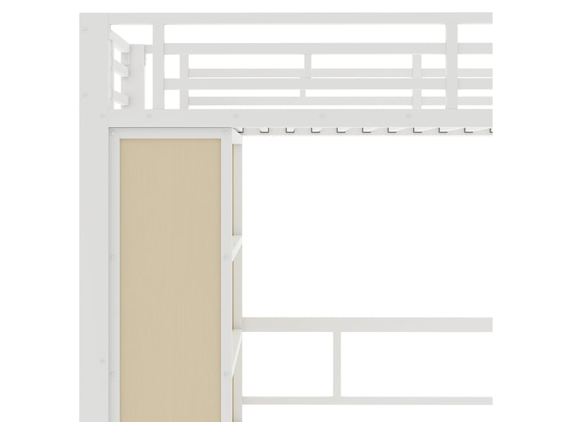  Lit mezzanine 1 place avec bureau, marches de rangement, étagères et led, 90x200 cm, sans matelas, blanc  - Conforama E
