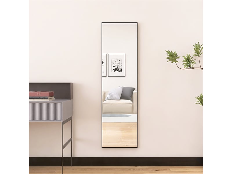  Miroir sur pied pleine longueur rectangulaire - 140x40cm - psyché cadre alliage d'aluminium &amp; verre trempé - noir  - Conforama D