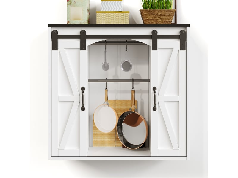  Meuble haut de cuisine en mdf 80x31x76 cm, 2 portes coulissantes, étagères réglables, rangement mural et style campagne  - Conforama C