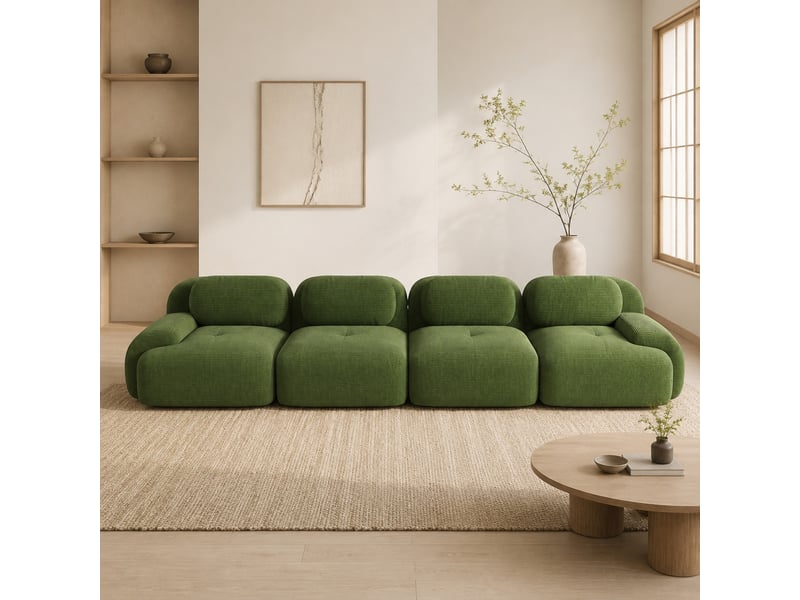  Canapé d'angle modulaire modenvie 4 places 388 x 103 x 70 cm velours côtelé vert sans cadre  - Conforama E