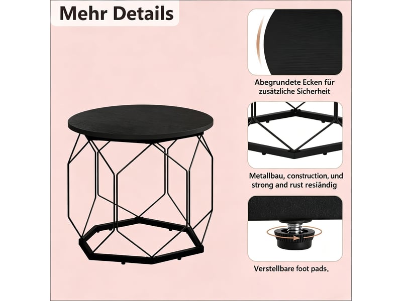  Lot de 2 tables basses gigognes en mdf et métal gris et noir ø50 et ø40 cm  - Conforama D