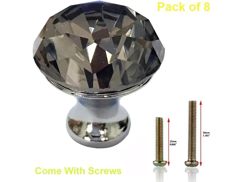  Lot de 8 poignées en cristal en forme de diamant gris de 30 mm, poignées de luxe pour tiroirs, portes et cuisine avec vis  - Conforama A