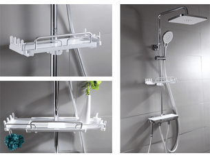 Support de douche télescopique sans perçage 28-44 cm, salle de bain suspendue, support de rangement pour tringle de douche (blanc)