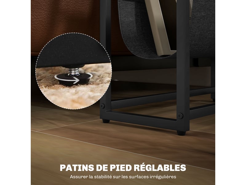  Table d'appoint bout de canapé avec étagère et porte-revues structure en acier 43l x 18p x 56h cm - design industriel  - Conforama R