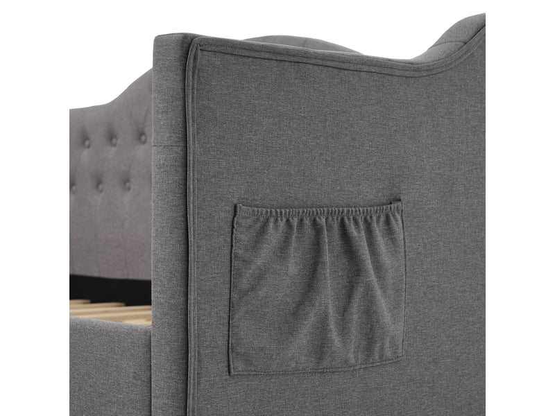  Canapé lit 90x200cm, lit adult lit 1 place avec usb, 2 tiroirs de rangement et sommier, velours gris, sans matelas  - Conforama E