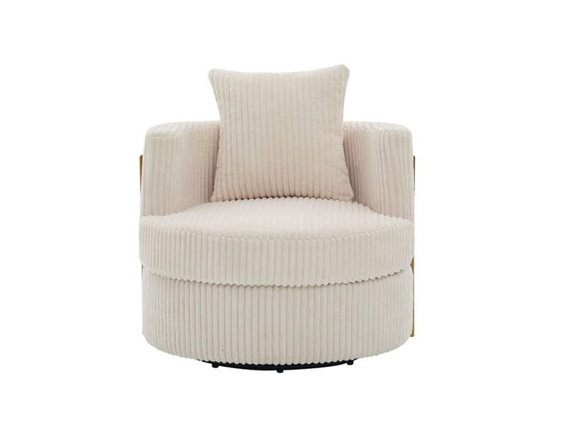  Fauteuil pivotant 360°  76 x 79 x 78 cm – coffre de rangement intégré &amp; coussin inclus –velours côtelé - beige  - Conforama A