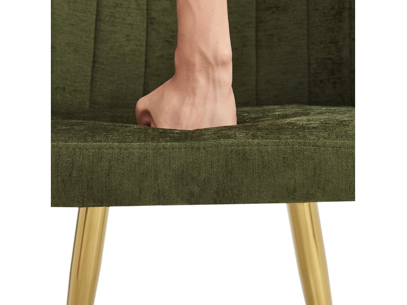  Lot de 2 chaises de salle à manger 58,5x62x78 cm, dossier incurvé, patins réglables, polyester et fer, vert et doré  - Conforama E