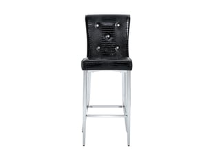 Lot de 2 tabourets de bar 44.4x40.6x114.3cm – avec dossier capitonnant de cristaux et repose-pieds – effet cuir crocodile - noir