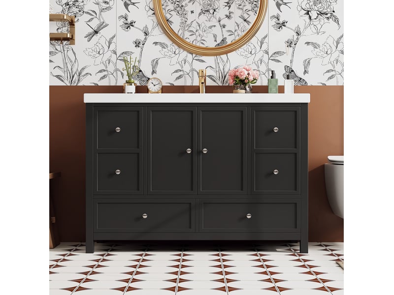  Meuble vasque sur pied 120x50x86,5 cm à 4 tiroirs, noir  - Conforama B