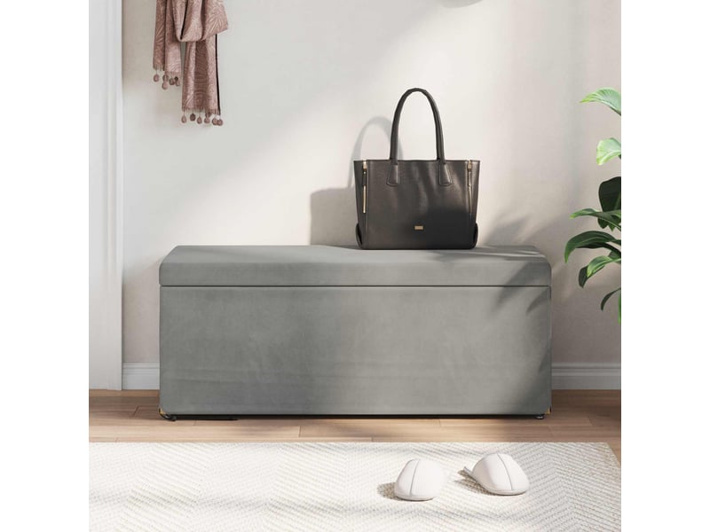  Tabouret bas, ottoman gris clair 101x41x40 cm velours et bois composite  - Conforama C