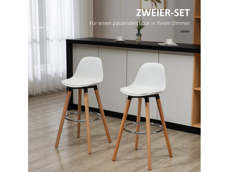 Lot de 2 tabourets de bar style scandinave avec dossier incurvé et repose-pieds, en simili cuir blanc - Conforama D