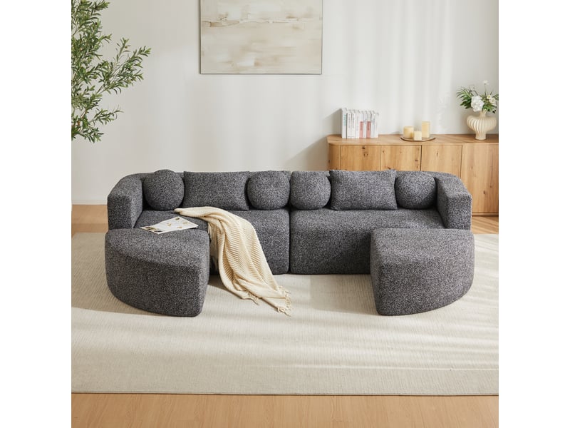 Canapé convertible modulable, canapé nuage en chenille avec fonction lit, noir, sans montage, idéal pour salon et chambre, 292x165x68 cm - Conforama D