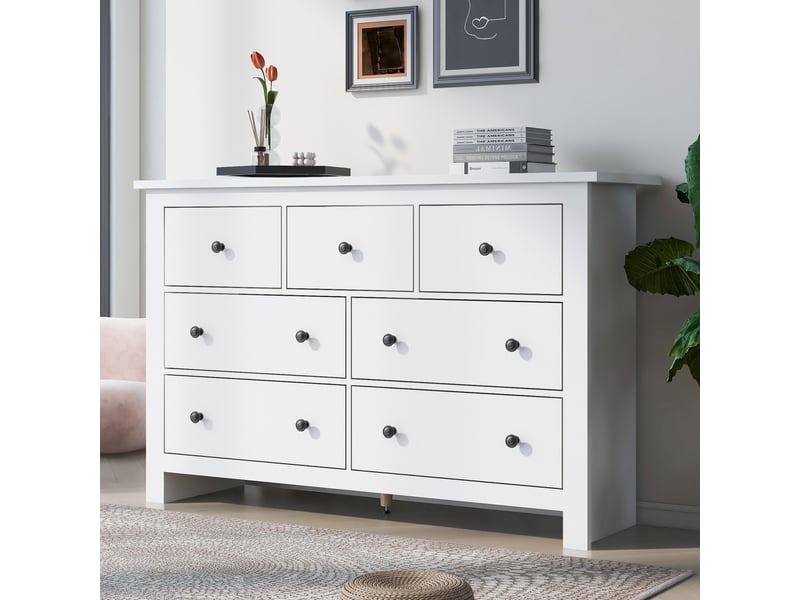  Buffet entrée 152x40x89 cm 7 tiroirs grande capacité multi-pièces blanc panneau  - Conforama R