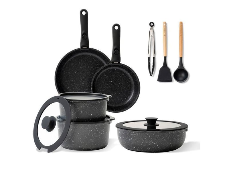  Batterie de cuisine 14 pieces effet pierre noir avec manches amovibles compatible induction 370018_AAAPX12118_6_DROPFR - Conforama A