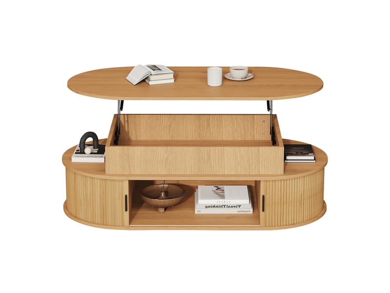  Table basse ovale relevable 100x50x40 cm avec rangement coloris bois clair  - Conforama A