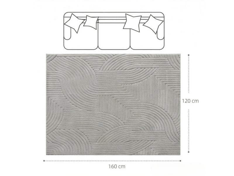  Tapis géométrique 160x120 cm à poils longs antidérapant en polyester gris  - Conforama E