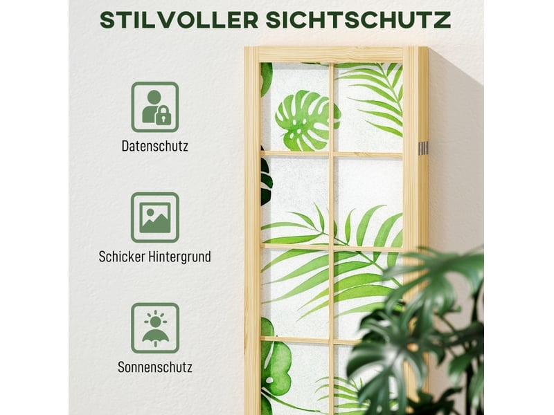 Paravent pliable 4 panneaux 160x170 cm – bois naturel – motif tropical bohème, autonome et compact - Conforama D