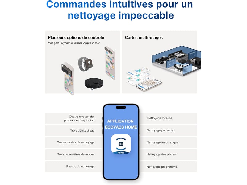  ECOVACS DEEBOT T30e Omni Set Robot Aspirateur Laveur, 25000Pa, ZeroTangle 3.0, Triple V,Station Omni 25000Pa, ZeroTangle 3.0 - Conforama W
