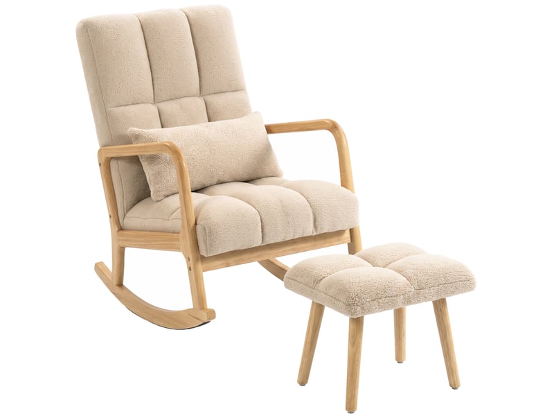  Fauteuil à bascule tissu laine bouclée matelasée avec repose-pieds style nordique beige  - Conforama A