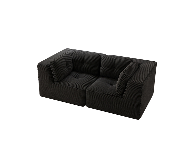  Canapé d’angle modulaire noir 2 places sans cadre, en velours côtelé, assise profonde de 74 cm pour salon ou chambre  - Conforama C