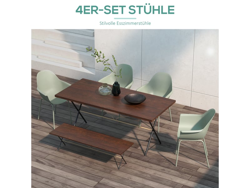  Lot de 4 chaises de jardin avec accoudoirs en plastique et métal vert  - Conforama D