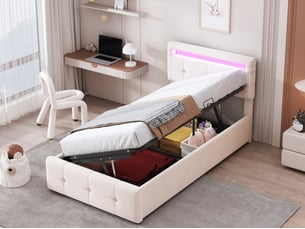 Lit coffre 90x200 cm <strong>BGSRYAO</strong>  <strong></strong> coloris beige