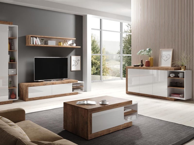 Buffet/bahut sino 3 portes 220 cm chêne/blanc laqué  - Conforama E