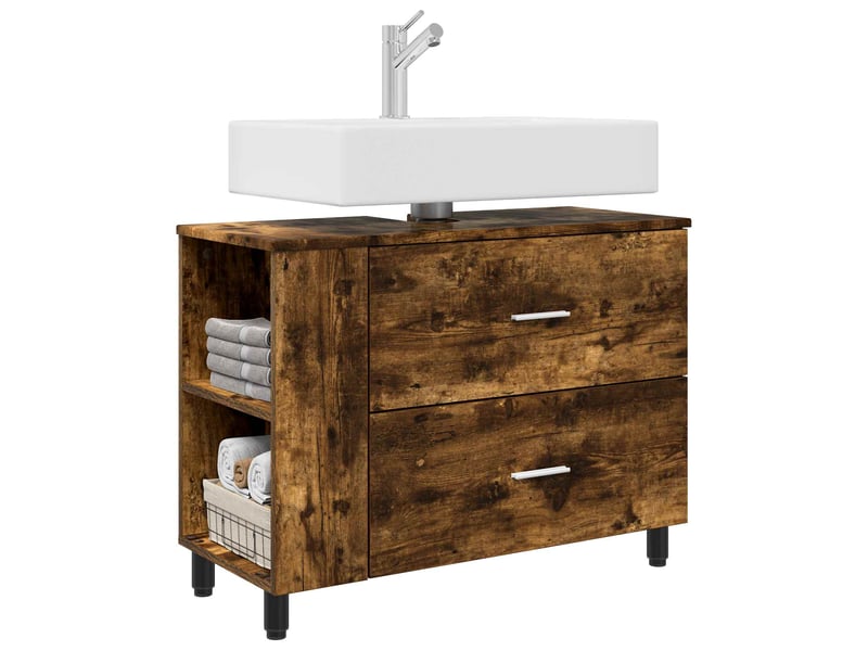  Unité de vanité de salle de bain, meuble de rangement chêne fumé 80x35x60 cm  - Conforama C