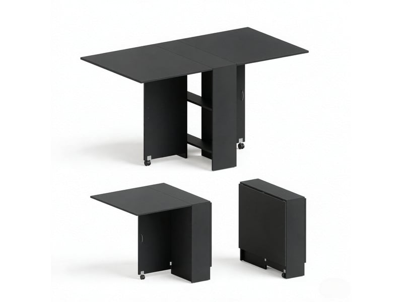 Table de salle à manger pliante 75 x 140 x 74 cm noire en panneaux de particules, jusqu'à 6 personnes - Conforama A