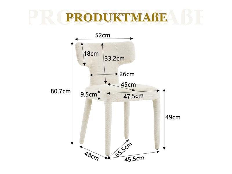 Lot de 2 chaises de salle à manger modernes, dossier en t incurvé, assise ronde rembourrée en tissu, 4 pieds métal avec patins antidérapants  - Conforama D