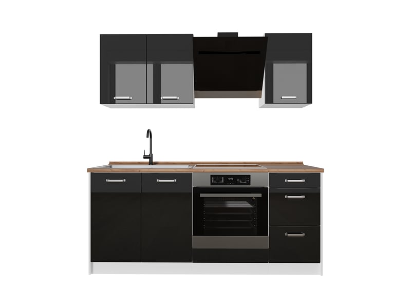  Vicco cuisine, noir haute brillanceblanc, 180cm plan de travail chêne doré  - Conforama A