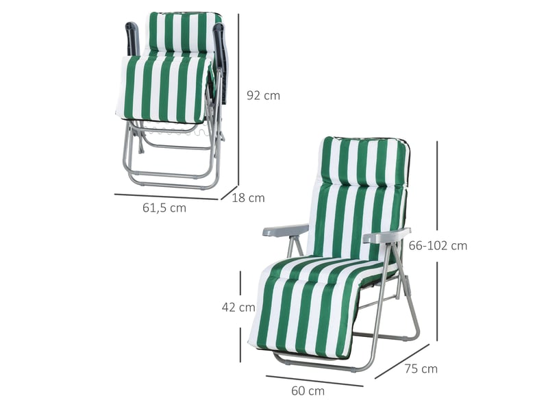  Lot de 2 transats pliables réglables en acier vert et blanc 60 x 75 x 102 cm  - Conforama C