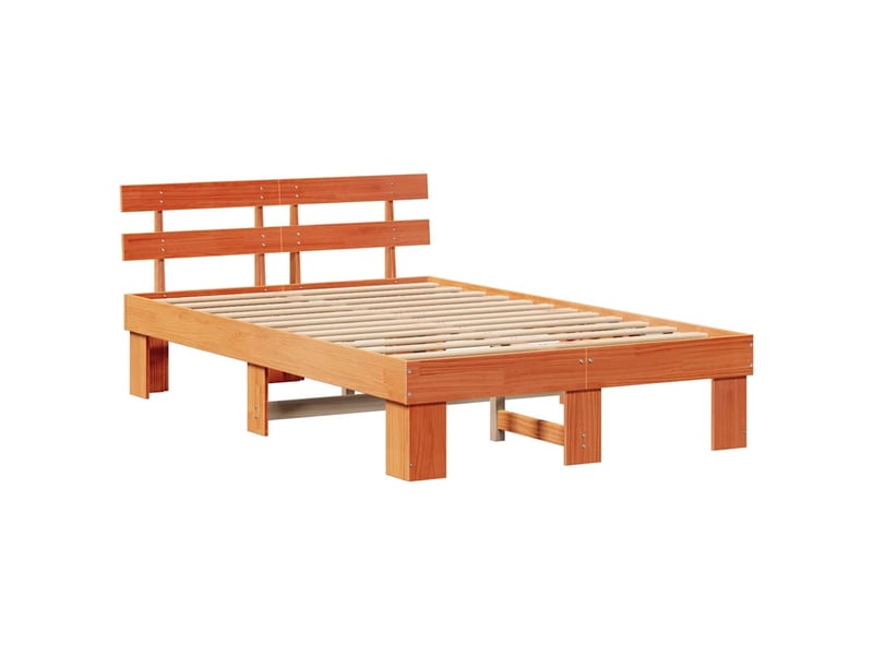  Lit double- lit adulte -  cadre de lit avec tête de lit brun  135 x 190 cm pin massif  - Conforama C