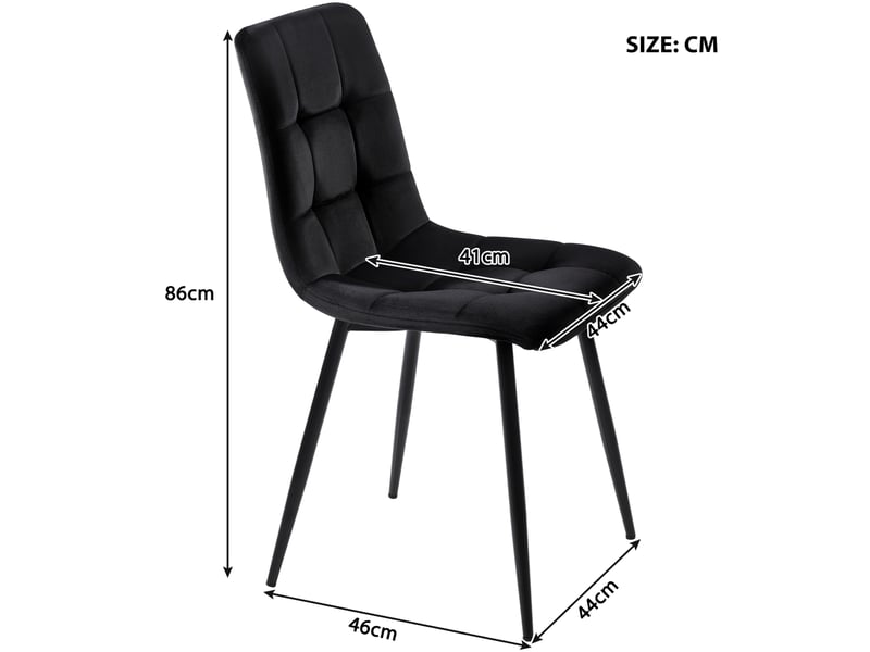  Lot de 4 chaises salle à manger, assise rembourrée en velours avec pieds en métal, ergonomie, pour cuisine, salle à manger, salon, chambre à coucher, noir  - Conforama C