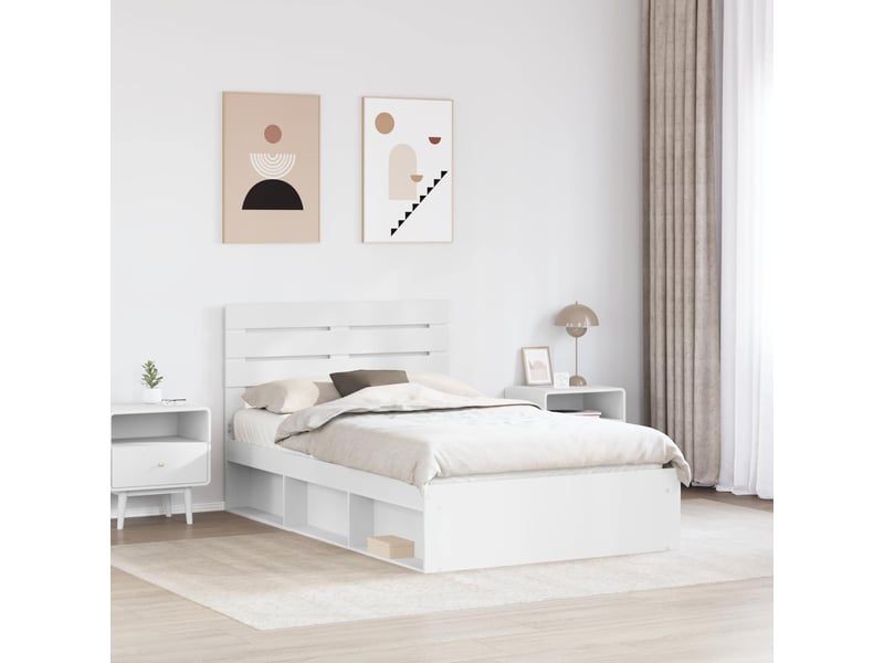 Lit double- lit adulte - cadre de lit avec tête de lit blanc 120 x 190 cm pin massif - Conforama B